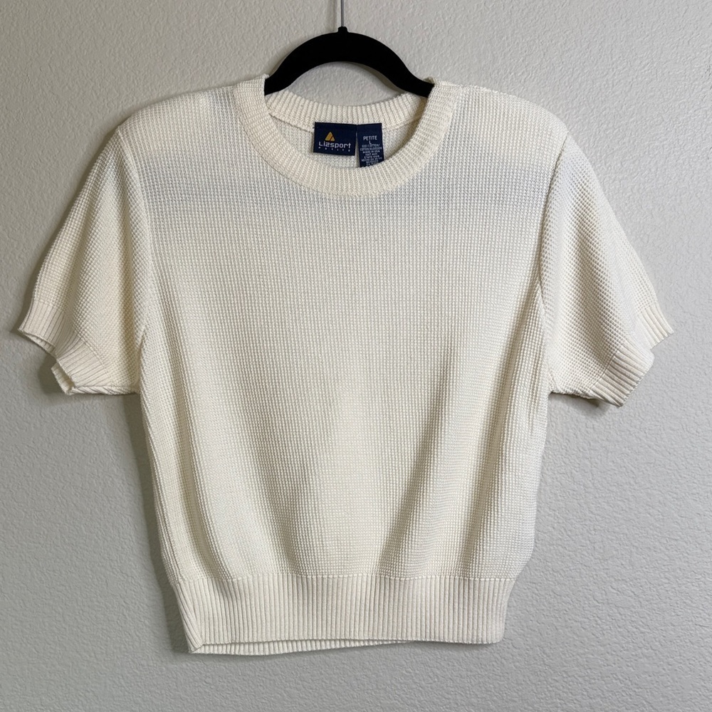 Liz Sport vintage short sleeve sweater top women’s large petite ivory